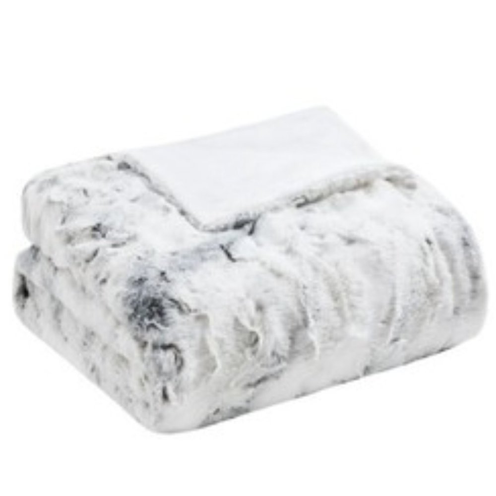 Oversized Faux Fur Throw Blanket - Gray -60"x70"